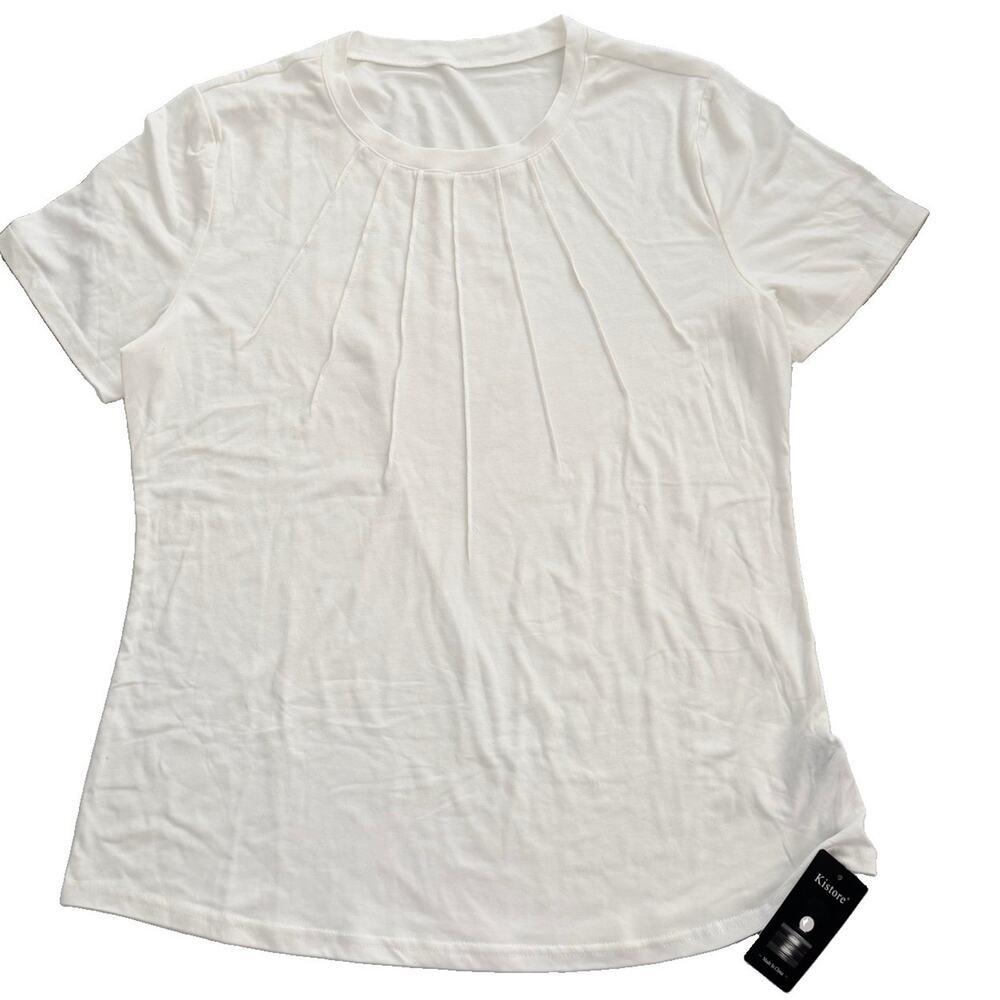 New Kistore Womens White Pleated Soft Shirt Sz L NWT